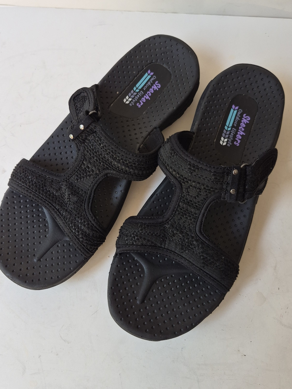Skechers Black Women's Slip-On Crochet Strap Sandals